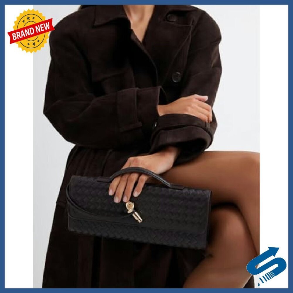 Woven PU Leather Evening Bag with Adjustable Strap, 12x5x2 Inches - Picture 4 of 8